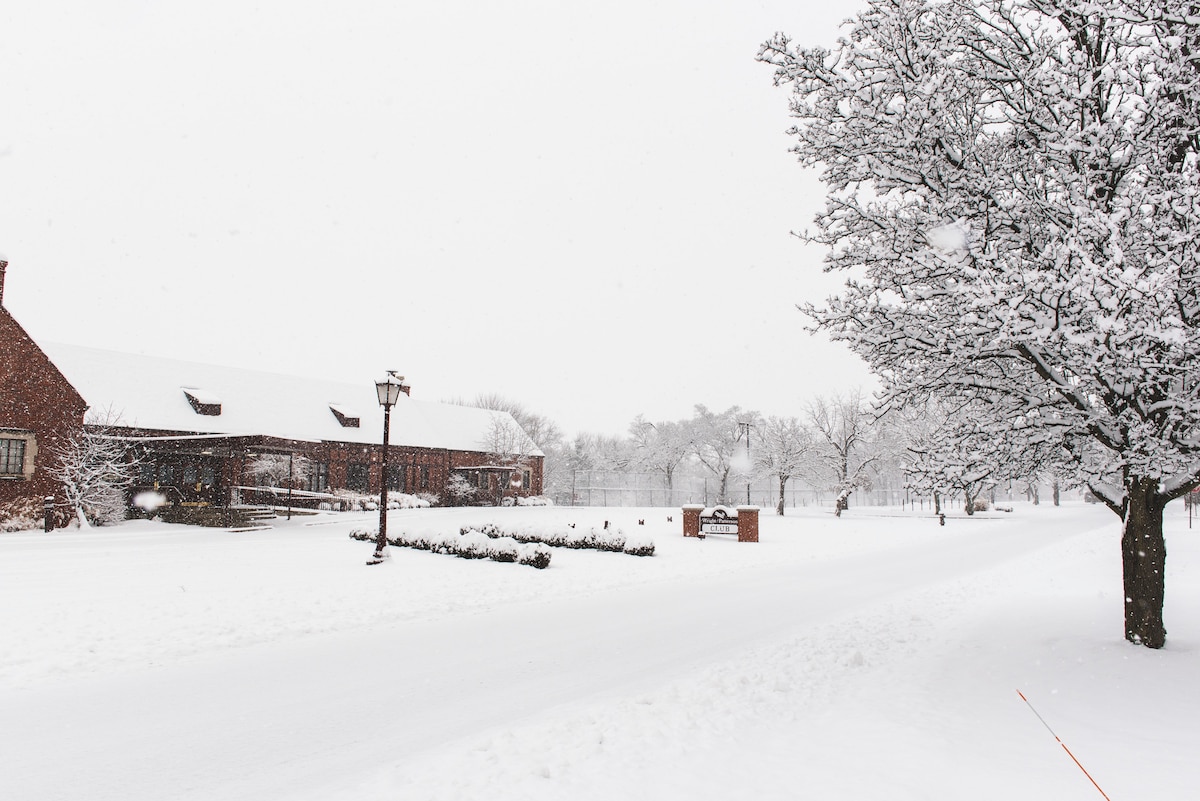 Snow covers Lahm Circle in front of the Wright-Patt Club on Jan. 22 at Wright-Patterson Air Force Base, Ohio.