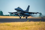 U.S. Air Force F-16 Viper aircraft assigned to the 140th Wing, Colorado Air National Guard, takes off during exercise Air Defender 2023 (AD23) at Schleswig-Jagel Air Base June 19, 2023. Exercise AD23 integrates both U.S. and allied airpower to defend shared values, while leveraging and strengthening vital partnerships to deter aggression around the world. (U.S. Air National Guard photo by Tech. Sgt. Michelle Y. Alvarez)