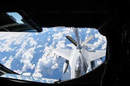 The 168th Wing refuels an F-16 from the Republic of Korea Air Force during Red Flag Alaska 23-2, June 21, 2023. Members of the 168th Wing and the ROKAF exchanged tactics and procedures while increasing interoperability on the aerial refueling mission.