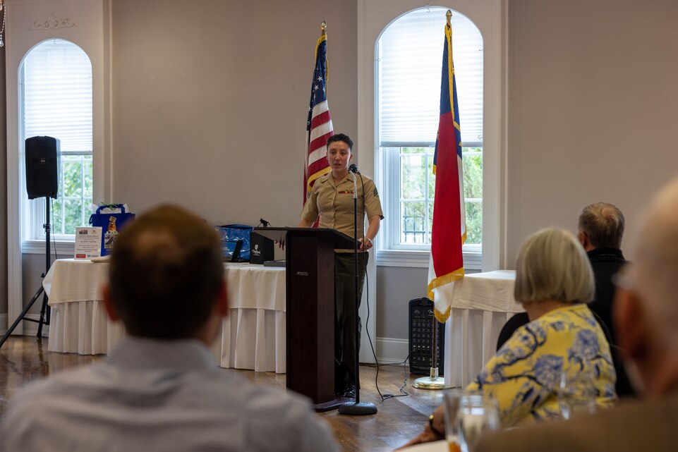 U.S. Marine Corps Sgt. Alexis Sepulveda, an aviation ordnance systems technician assigned to Headquarters and Headquarters Squadron, Marine Corps Air Station (MCAS) Cherry Point, was recognized and celebrated as the Service Person of the Quarter by the New Bern Chamber of Commerce Military Alliance at the New Bern Golf and Country Club, New Bern, North Carolina, June 8, 2023.