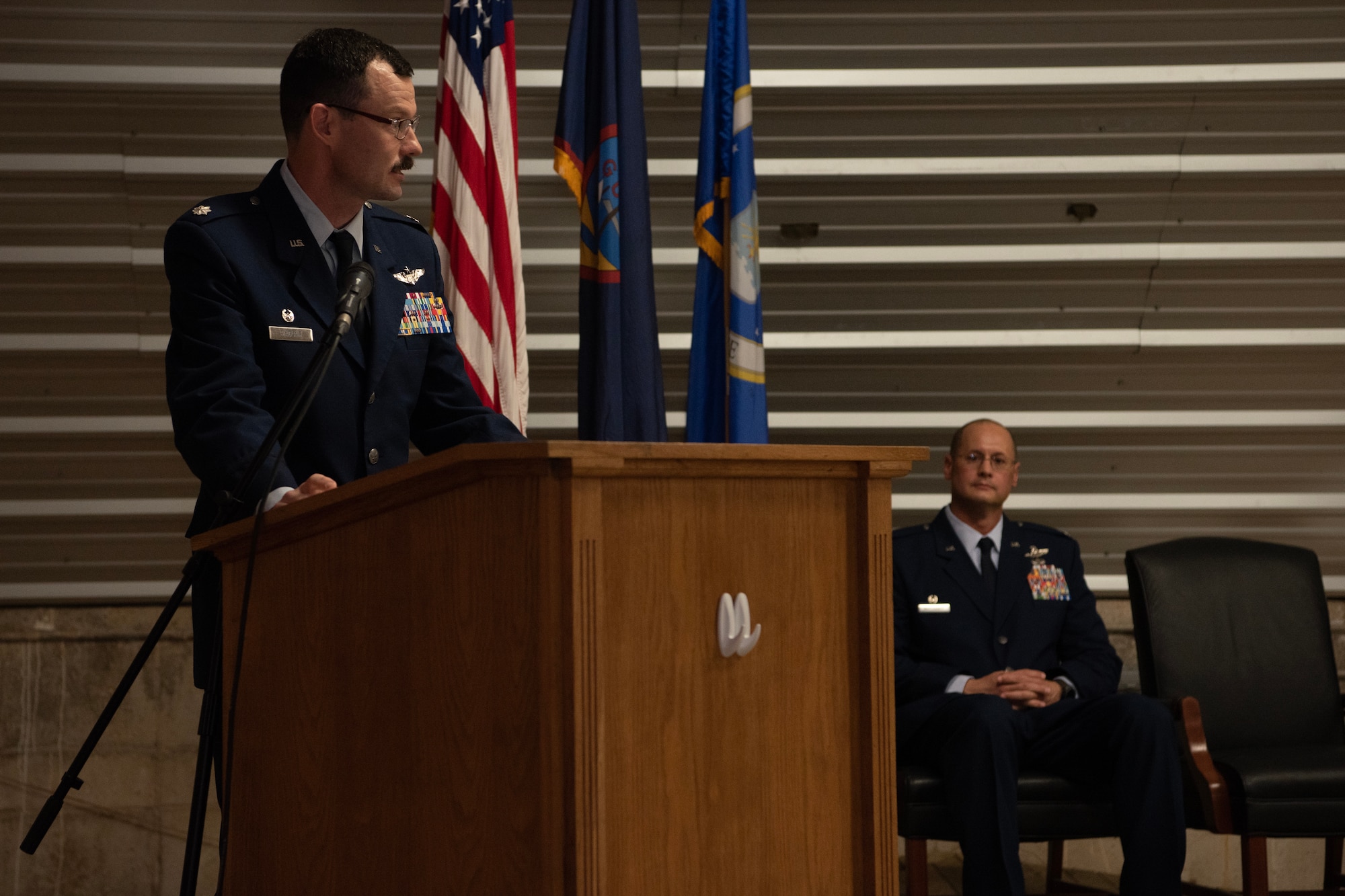 The new Lt. Col. of the 36th Tactical Advisory Squadron delivers a speech.