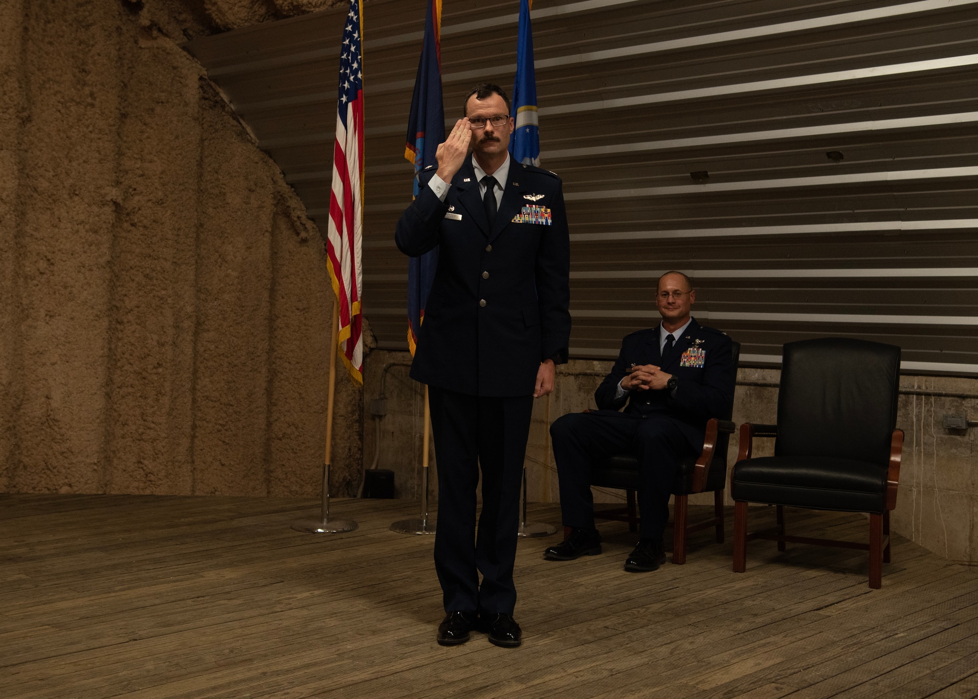 A Lt. Col. Airman salutes his Airmen.