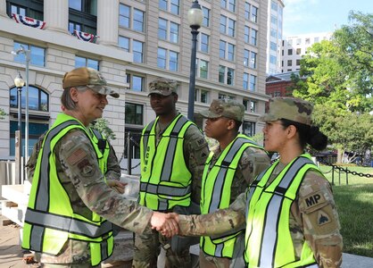 The D.C. National Guard (DCNG) commanding general, Maj. Gen. Sherrie L. McCandless, and command senior enlisted leader, Command Sgt. Maj. Ronald L. Smith, meet with service members from the DCNG who are supporting the Washington Metropolitan Police Dept. with crowd management at designated metro stations throughout the district in support of #4thofJuly activities. 
The D.C. National Guard  is #AlwaysReady #AlwaysThere as many of the service members #LiveHere, #WorkHere, and #ServeHere.