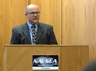 Naval Sea Systems Command (NAVSEA) Director for Surface Ship Design and Systems Engineering (SEA 05D) J. Carey Filling serves as the guest speaker for the first installment of Naval Surface Warfare Center, Philadelphia Division’s (NSWCPD) Leadership and Innovation Speaker Series this year on May 10, 2023. (U.S. Navy photo by Phillip Scaringi/Released)