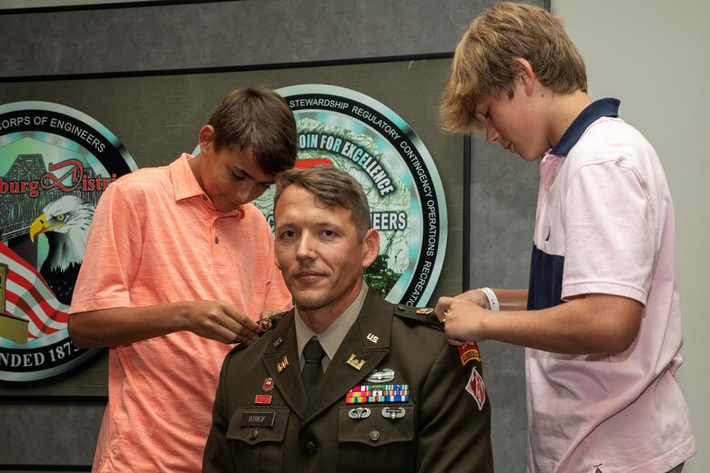 Maj. Russell “Rocky” Streif, deputy district commander of the U.S. Army Corps of Engineers Vicksburg District, was promoted to a rank of lieutenant colonel during a ceremony at the district’s headquarters.