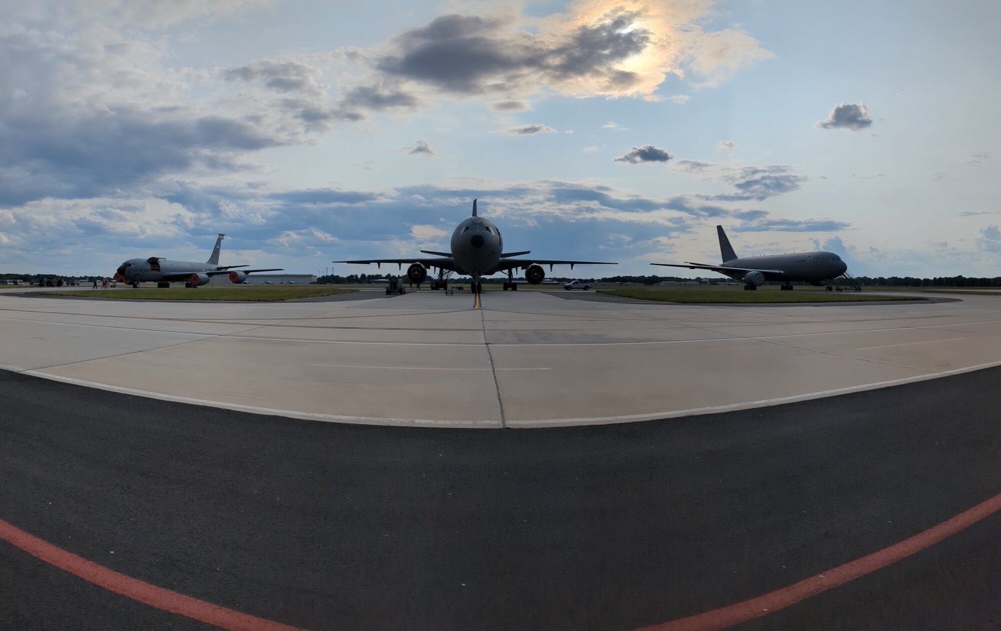 The KC-135 Stratotanker, KC-10 Extender, and KC-46 Pegasus sit as static displays at the 43rd Annual Boom Symposium at Joint Base McGuire-Dix-Lakehurst, New Jersey, June 9, 2023. The boom symposium’s theme this year was “Fueling the Future.” (Courtesy photo)