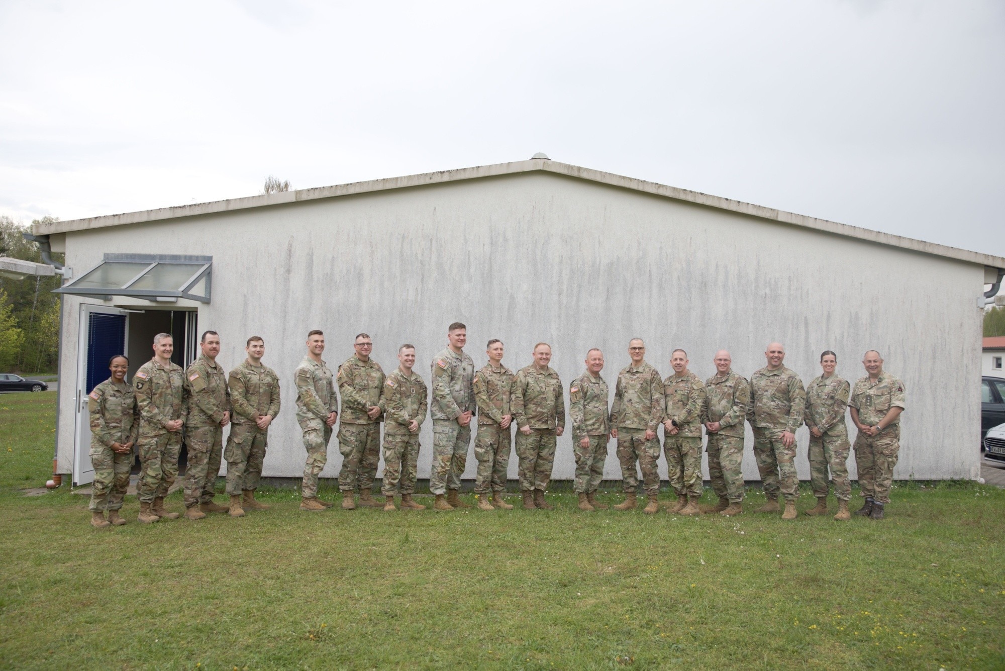 Maj. Hans Van Wichelen, Chaplain of the Belgium Army's Directorate General Health and Wellbeing, left, Maryland Air National Guard Chaplain (Capt.) Vladimir Steliac, assigned to 175th Wing, Air National Guard Readiness Center at Joint Base Andrews, Maryland, middle, and British Army Reverend (Col.) Richard Smith, assistant chaplain general, 3rd Division Headquarters, right, observes religious support training focused on planning, preparing, executing, and assessing religious support programs in Grafenwoehr, Germany, March 4, 2023.