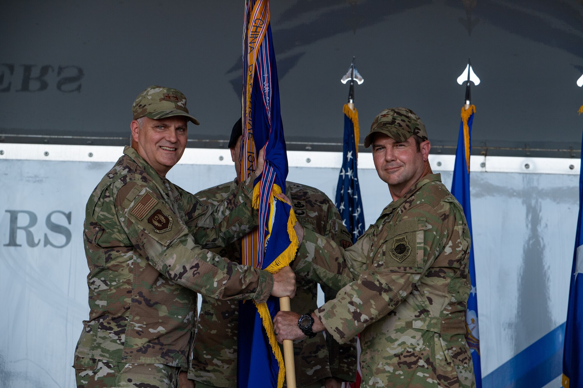 U.S. Air Force Col. Paul Sheets, 23rd Wing commander, speaks about his excitement to be the commander of the Flying Tigers during a change of command ceremony at Moody Air Force Base, Georgia, June 6, 2023. Prior to taking command of the 23rd Wing, Sheets was the 355th Wing vice commander at Davis-Monthan Air Force Base, Arizona. Change of command ceremonies are a long-standing military tradition that symbolize the official transfer of power and duties from the departing commander to the incoming commander. (U.S. Air Force photo by Andrea Jenkins)