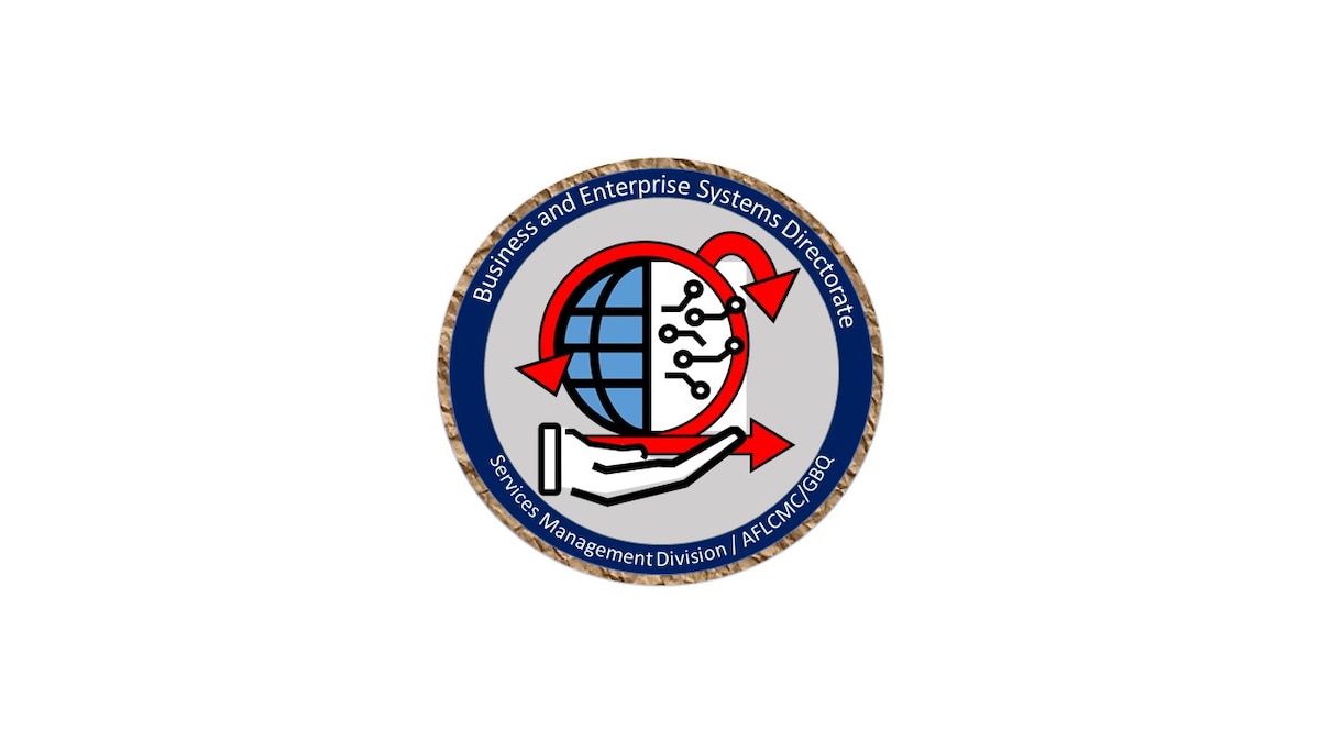 Blue Circle with blue, red and white elements representing the Services Management Division