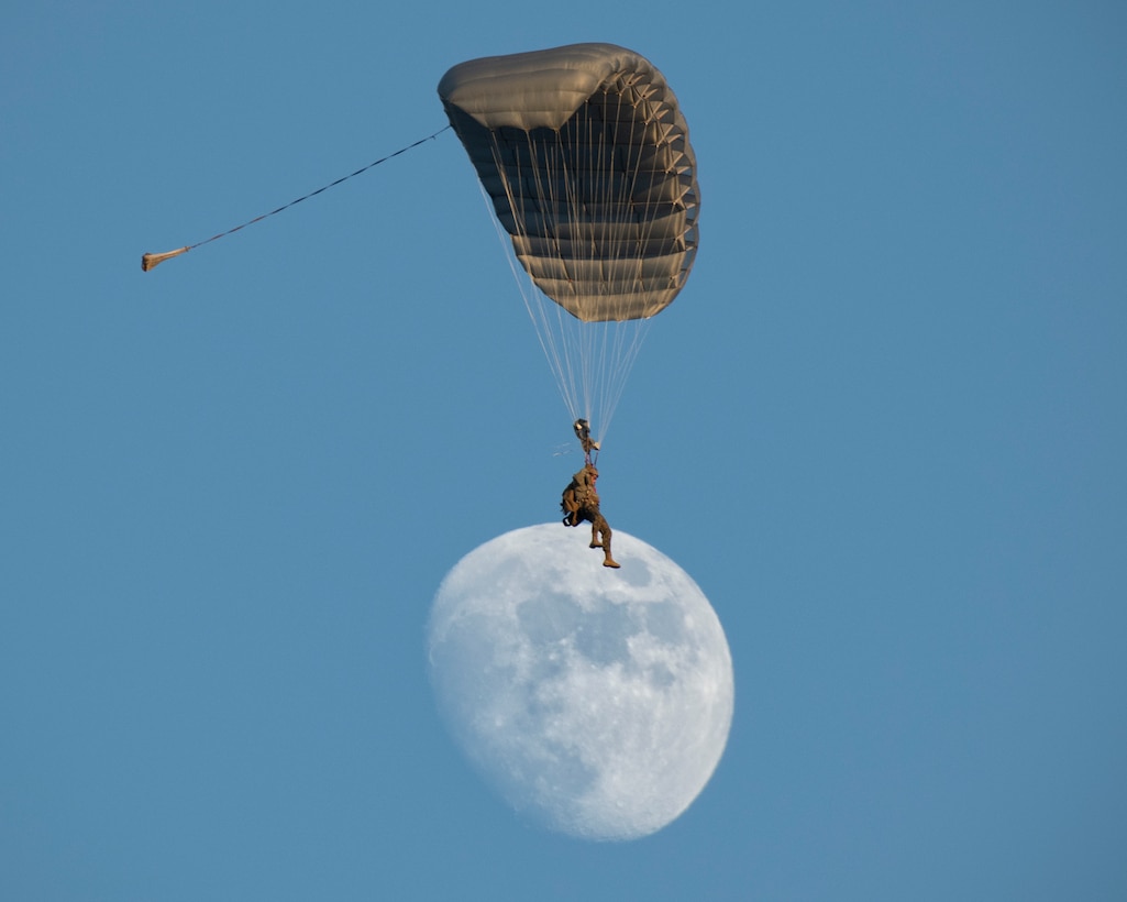 A Marine conducts high altitude, low opening (HALO) parachute jump