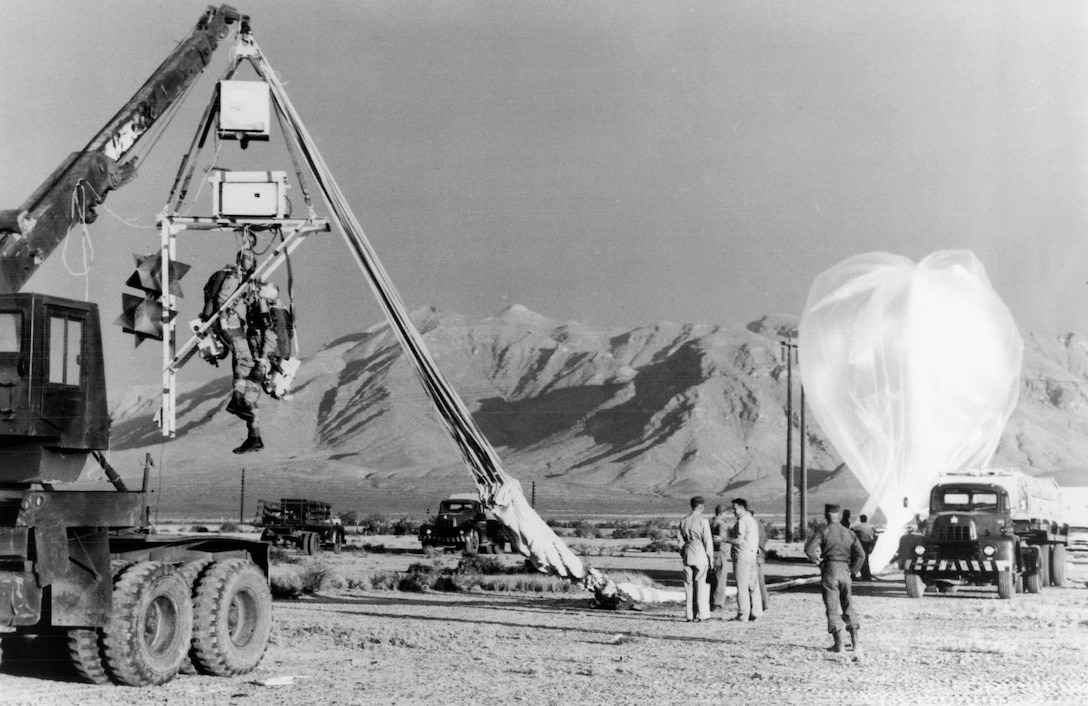 Project High Dive anthropomorphic dummy launch, White Sands Proving Ground, New Mexico, June 11, 1953