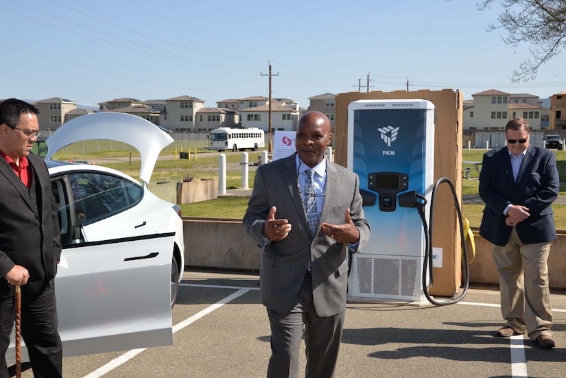 Seniors leaders from across the Army Reserve are briefed by Neville Jordan, Army Reserve Electric Vehicle Program Manager, at the recent 2023 Senior Commander / Garrison Commander Conference at Parks Reserve Forces Training Area. Conference attendees were able to test drive electric vehicles and learn about the vehicle chargers slated for installation in the summer of 2023. Army Reserve photo taken by Mr. James O’Donnell, Parks Reserve Forces Training Area Public Affairs.