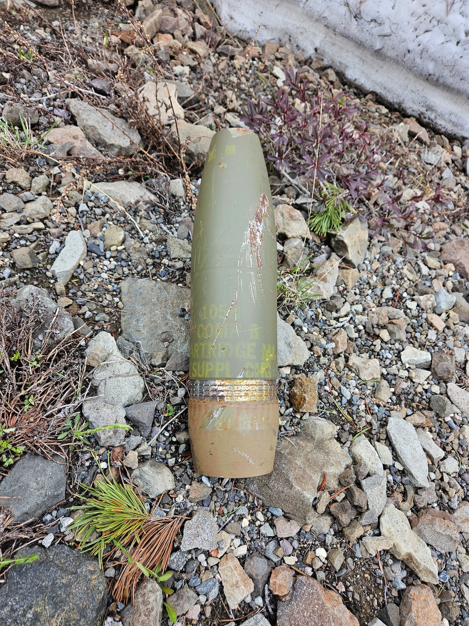 An unexploded avalanche control round