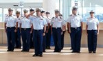 A Coast Guard Marine Safety Unit Port Canaveral renders a salute during a change of command ceremony at Port Canaveral, Florida, July 7, 2023. The MSU has an area of responsibility spanning 857 miles of navigable waterways throughout central Florida and its east coast. (U.S. Coast Guard photo by Coast Guard Auxiliary member Jill Bazeley)