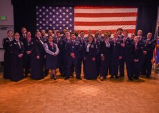 Team Vandenberg celebrates its newest Airman Leadership School graduates during a ceremony for Class 23- E at the Pacific Coast Club on Vandenberg Space Force Base, Calif., July 6, 2023. (U.S. Space Force photo by Senior Airman Tiarra Sibley)