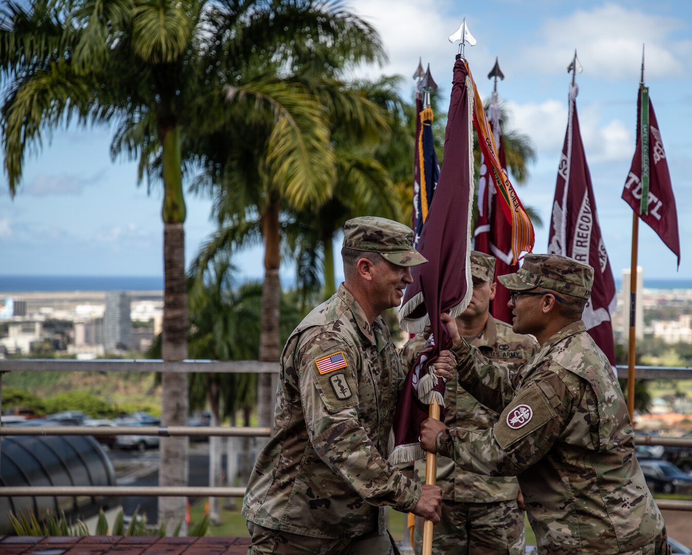 Col. Michael D. Ronn assumed command of Tripler Army Medical Center during a ceremony at the hospital in Honolulu, Hawaii on July 7, 2023. Col. Edgar Arroyo, Medical Readiness Command, Pacific chief of staff, presided over the ceremony.