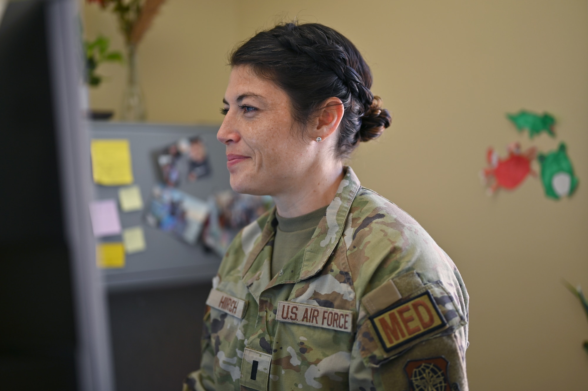 U.S. Air Force 1st Lt. Sarah Hirsch, a physician assistant with the 62d Medical Squadron, reviews patient records at the Warrior Operational Medicine Clinic at Joint Base Lewis-McChord, Washington, July 6, 2023. Hirsch received recognition from her peers for her continuous positive outlook, ability to foster unit cohesiveness and for developing a crossfit training program for the 62d Aerial Port Squadron. (U.S. Air Force photo by Senior Airman Colleen Anthony)