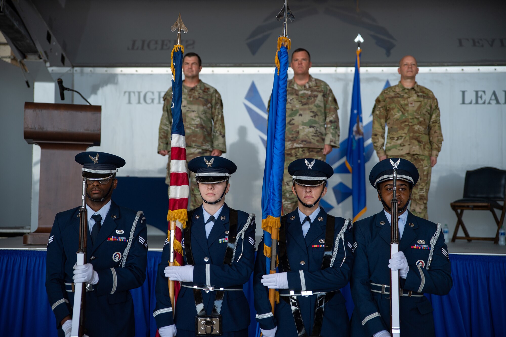 Honor guard presents colors
