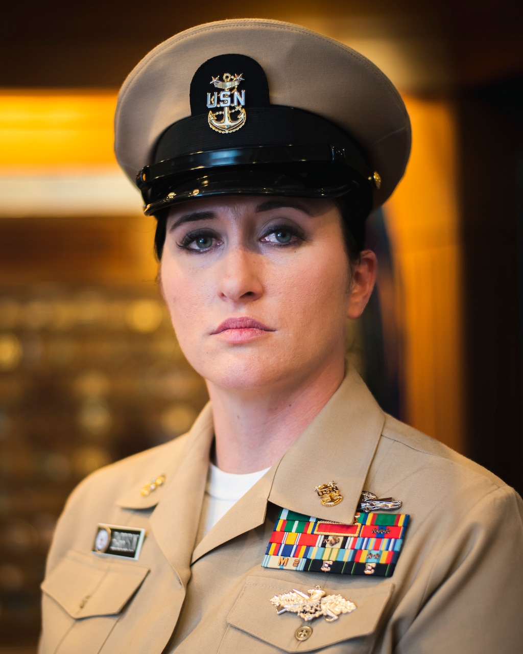 230428-N-TH560-1254 WASHINGTON (April 28, 2023) Master Chief Gunner’s Mate Jessica Harrison, from Twin Falls, Idaho, is the first woman in the U.S. Navy to achieve the rank of E-9 in the gunner’s mate rating, a career field dating back to the birth of the Navy. 
When asked how she did it, Harrison said, “not by myself; it's my Sailors, my mentors, my friends.” Harrison was promoted during a small ceremony inside the Delbert D. Black National Chief’s Mess at the U.S. Navy Memorial in Washington, D.C., April 28, 2023. (U.S. Navy photo by Mass Communication Specialist 1st Class Jeanette Mullinax)