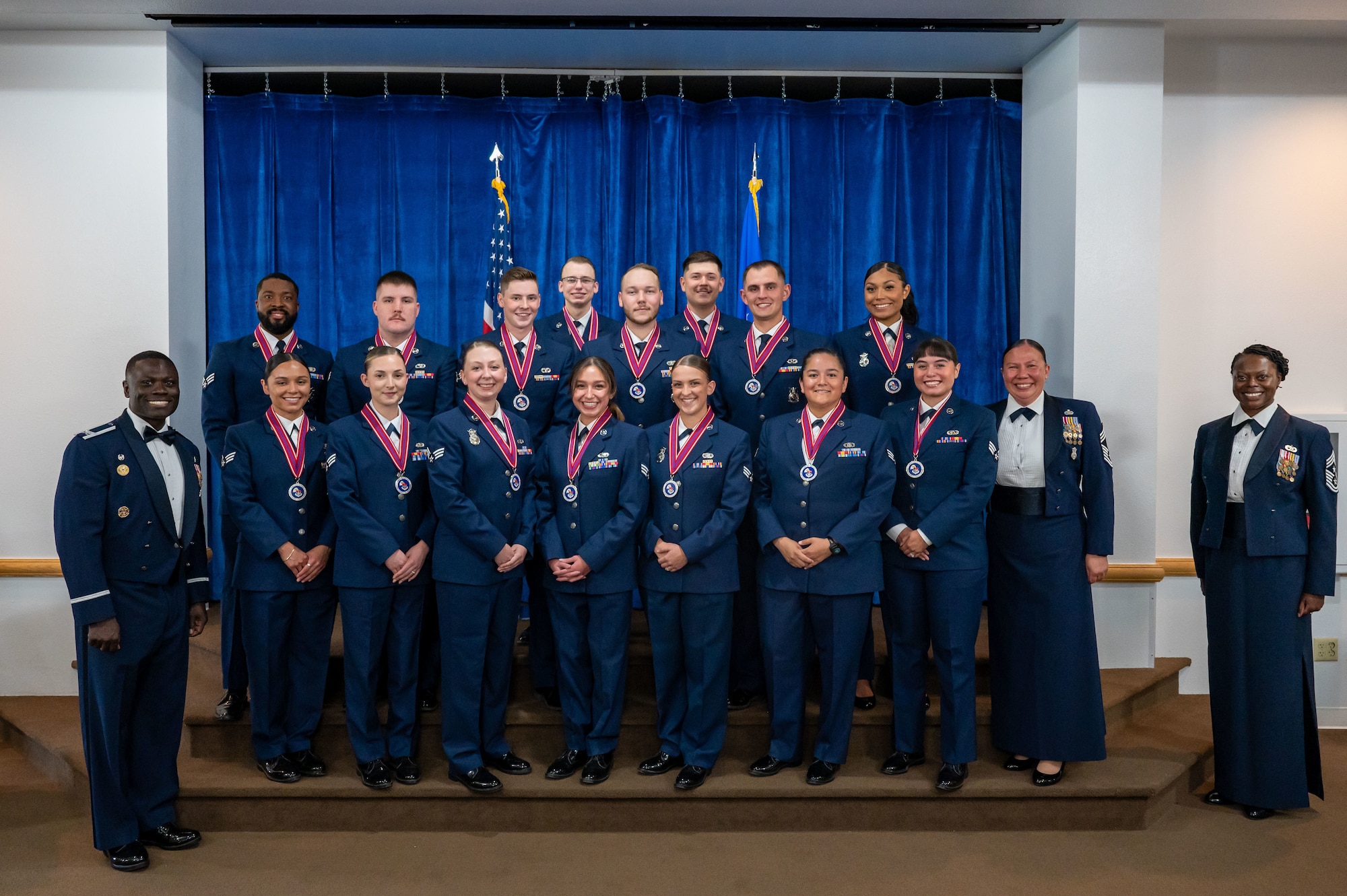 group photo of airmen in mess dress uniforms