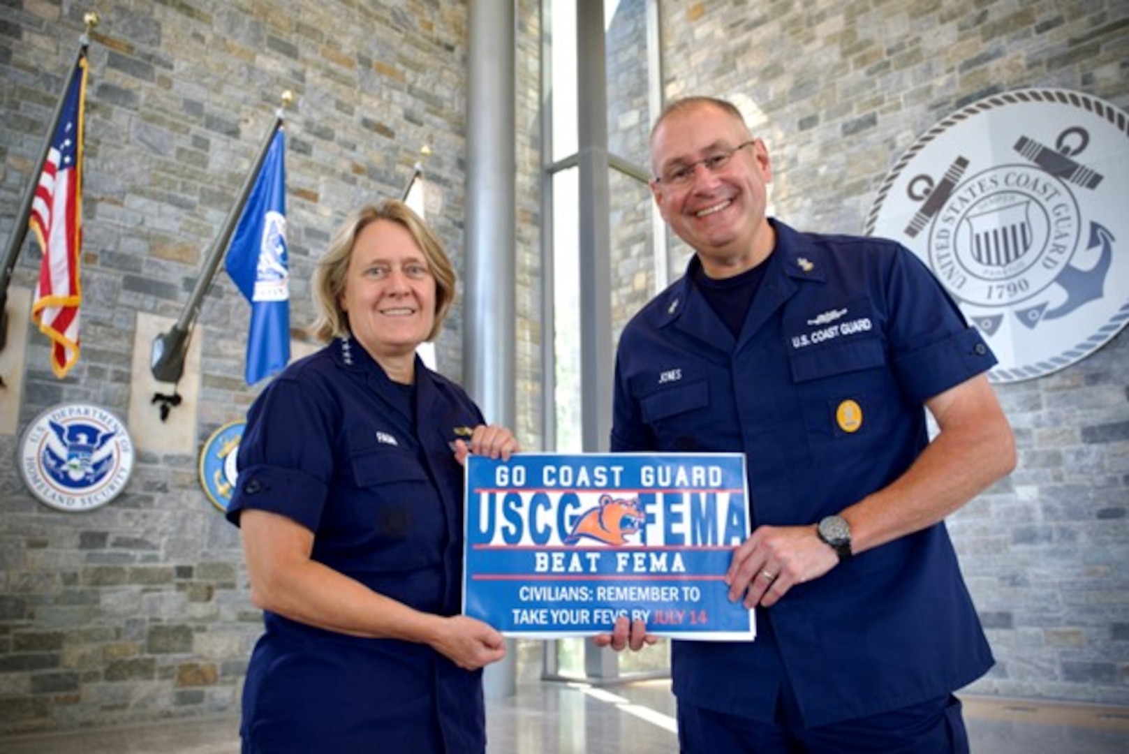 The Coast Guard has challenged FEMA to beat our FEVS participation rates. We've always lagged behind, but USCG has pulled ahead and may actually win this thing! ADM Linda Fagan and MCPOCG Heath Jones encourage all USCG commands to make sure their civilian employees complete their Federal Employee Viewpoint Survey by this Friday,  July 14. EVHS@opm.gov emailed the survey May 16 to every eligible civilian. Photo by PA3 Erik Villa Rodriguez.