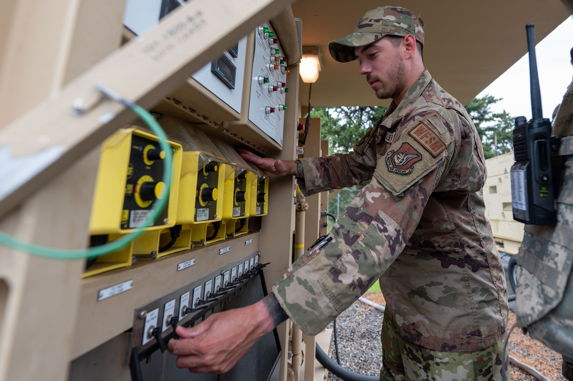 8th Civil Engineer Squadron water and fuels system maintenance journeyman, initiates water flow to the reserve osmosis water purification unit, during training