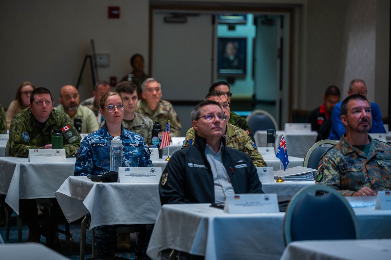 Participants of the Global Sentinel 2024 Mid-Planning Conference listen to Partner Nation updates at Vandenberg Space Force Base, Calif., June 29, 2023. Global Sentinel is USSPACECOM’s single largest multinational event and leading security cooperation effort designed to strengthen partnerships with other space-faring nations, improve operational collaboration, and promote responsible behavior in the space domain. (U.S. Space Force photo by Tech. Sgt. Luke Kitterman)