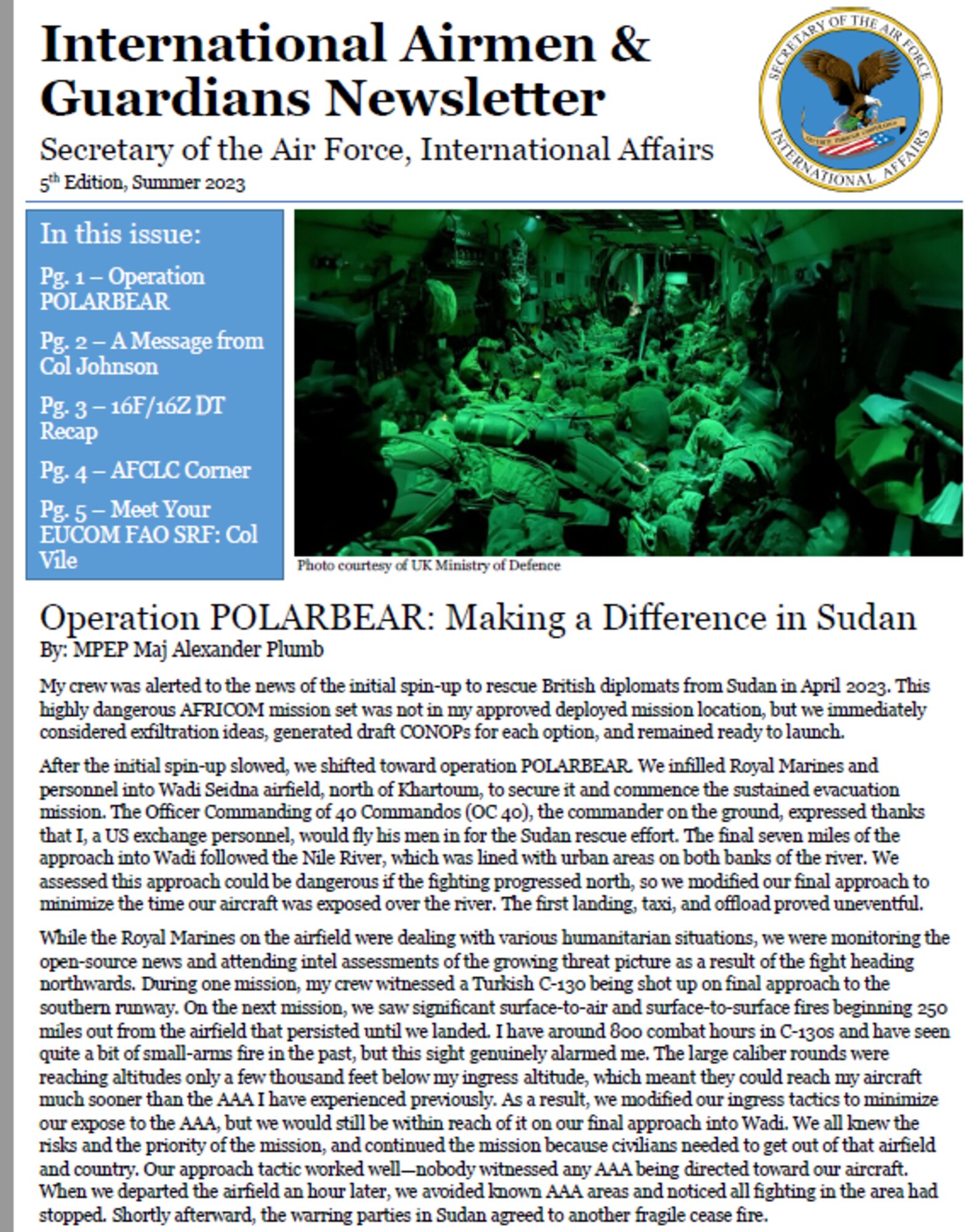 International Airmen and Guardians Newsletter screenshot of front