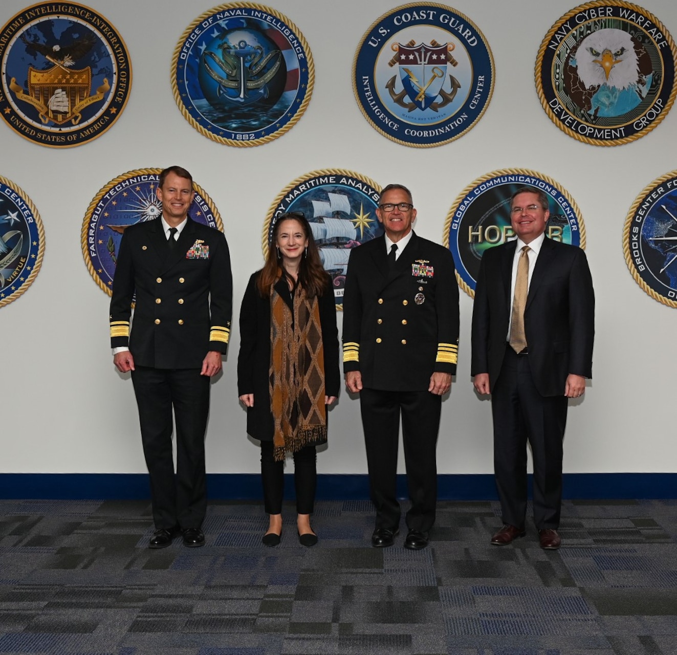 On November 23, Director of National Intelligence Avril Haines visited the National Maritime Intelligence Center to discuss critical issues in intelligence with Rear Adm. Mike Studeman, Commander of the Office of Naval Intelligence (ONI).