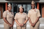 Navy Capt. Jacqueline Williams, center, Cmdr. Jone’ Tillman, left and Lt. Cmdr. Renardis Banks, right received the Meritorious Service Medal in recognition of their leadership while serving aboard Naval Health Clinic Cherry Point during a ceremony held Friday, June 30.

Williams served as the facility’s Director for Healthcare Business and Medical Services, Tillman the Director of Clinic Support Services and Banks the Director for Administration.