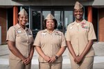 Navy Capt. Jacqueline Williams, center, Cmdr. Jone’ Tillman, left and Lt. Cmdr. Renardis Banks, right received the Meritorious Service Medal in recognition of their leadership while serving aboard Naval Health Clinic Cherry Point during a ceremony held Friday, June 30.

Williams served as the facility’s Director for Healthcare Business and Medical Services, Tillman the Director of Clinic Support Services and Banks the Director for Administration.