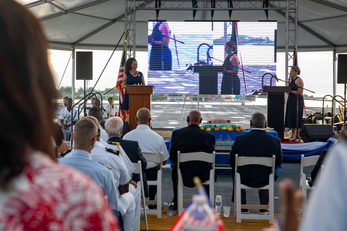 The Charge d’ Affaires Usha Pitts speaks to the audience