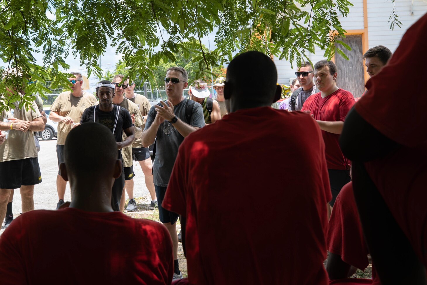 Chaplain speaks to a group