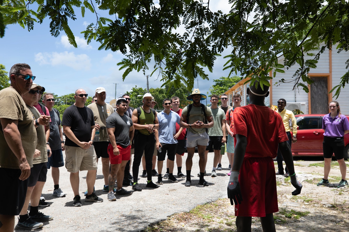 boy talks with group