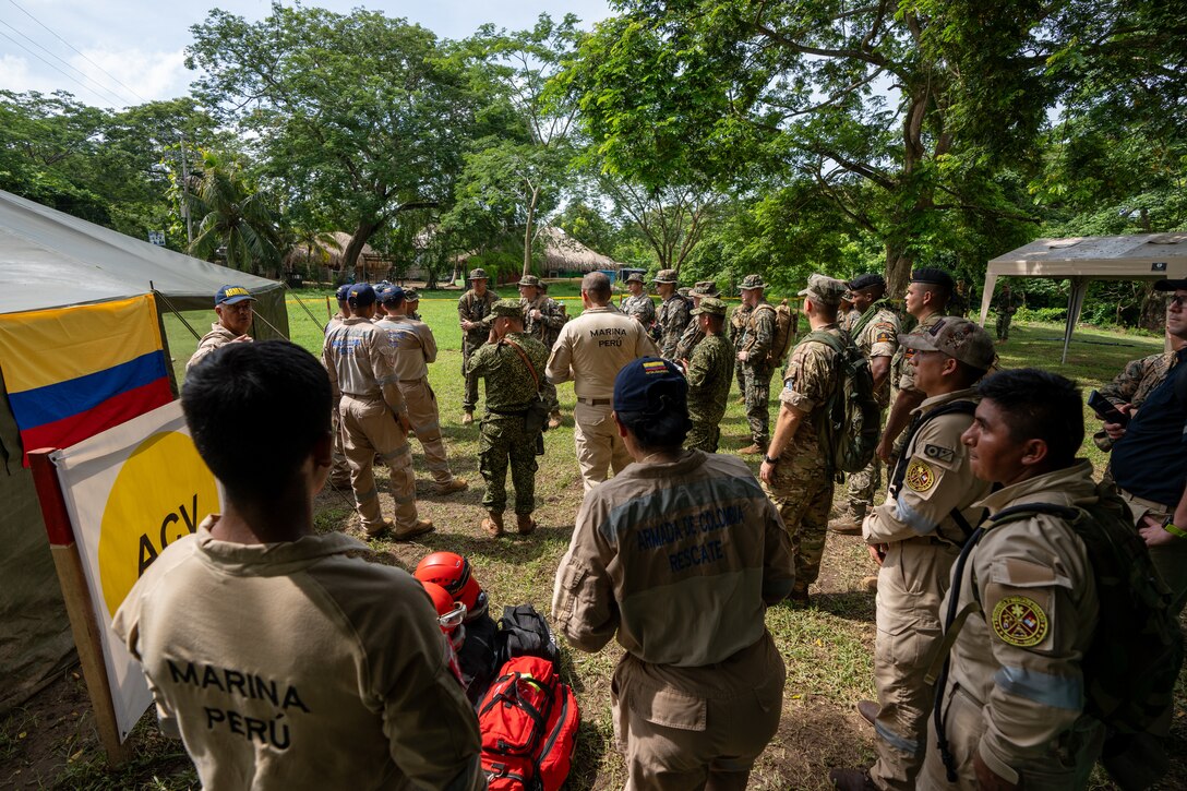 U.S. Navy Sailors from Combat Logistics Battalion 8, Combat Logistics Regiment 27, 2nd Marine Logistics Group, in support of Special Purpose Marine Air-Ground Task Force UNITAS LXIV, conduct Multinational Operation Solidarex 2023, aboard Escuela de Formación de Infantería Marina Coveñas in Coveñas, Colombia, July 9, 2023. Twelve ships from eight countries participated in the humanitarian assistance exercise designed to train a multinational task force to respond to large-scale emergencies. This was the largest exercise of this kind in the Caribbean. (U.S. Marine Corps photo by Sgt. Juan Carpanzano)