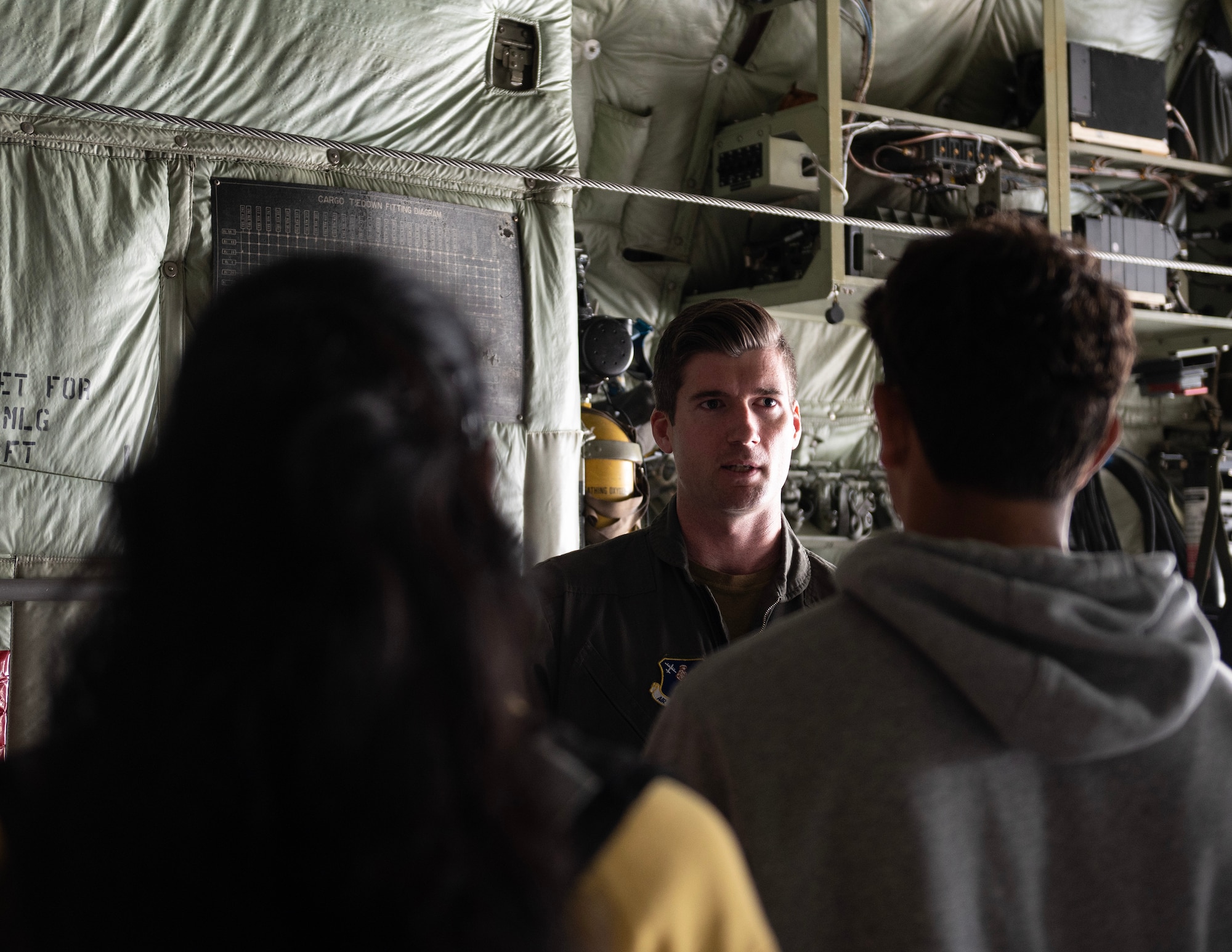 U.S. Air Force 1st Lt. Jesse Krause, 109th Airlift Squadron, answers questions from the Minnesota Aviation Career Education Camp students in St. Paul, Minn., June 15, 2023.