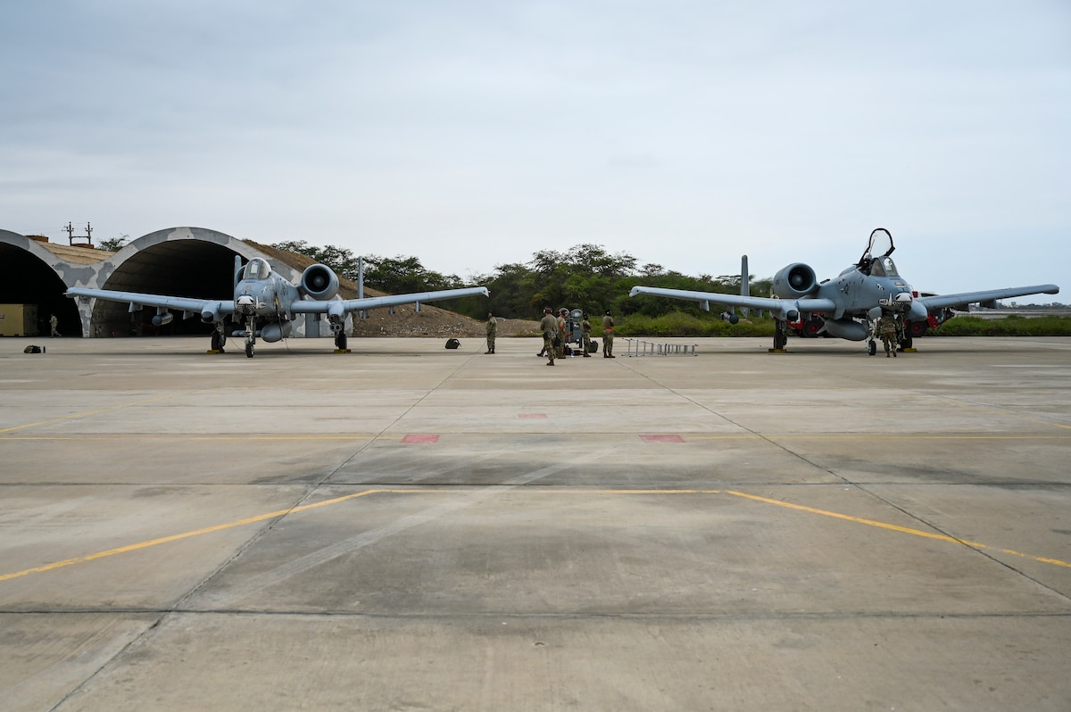 The first A-10s ever to launch out of South America took off July 11, 2023, from Chiclayo, Peru. The A-10s are deployed from Davis-Monthan Air Force Base, Ariz., as part of Patriot Fury, the first Air Force Reserve-led international exercise in South America focusing on agile combat employment and the new Air Force Force Gerneration model. (U.S. Air Force photo by Master Sgt. Bob Jennings)
