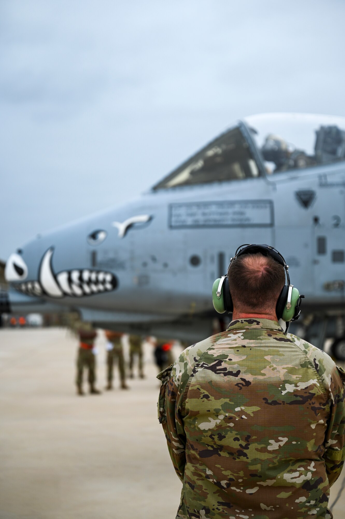 Master Sgt. Matthew Pope, a crew chief deployed from the 924th Fighter Group at Davis-Monthan Air Force Base, Ariz., launches the first-ever A-10 sortie from South America July 11, 2023, at Chiclayo, Peru. The A-10s are deployed from Davis-Monthan Air Force Base, Ariz., as part of Patriot Fury, the first Air Force Reserve-led international exercise in South America focusing on agile combat employment and the new Air Force Force Gerneration model. (U.S. Air Force photo by Master Sgt. Bob Jennings)