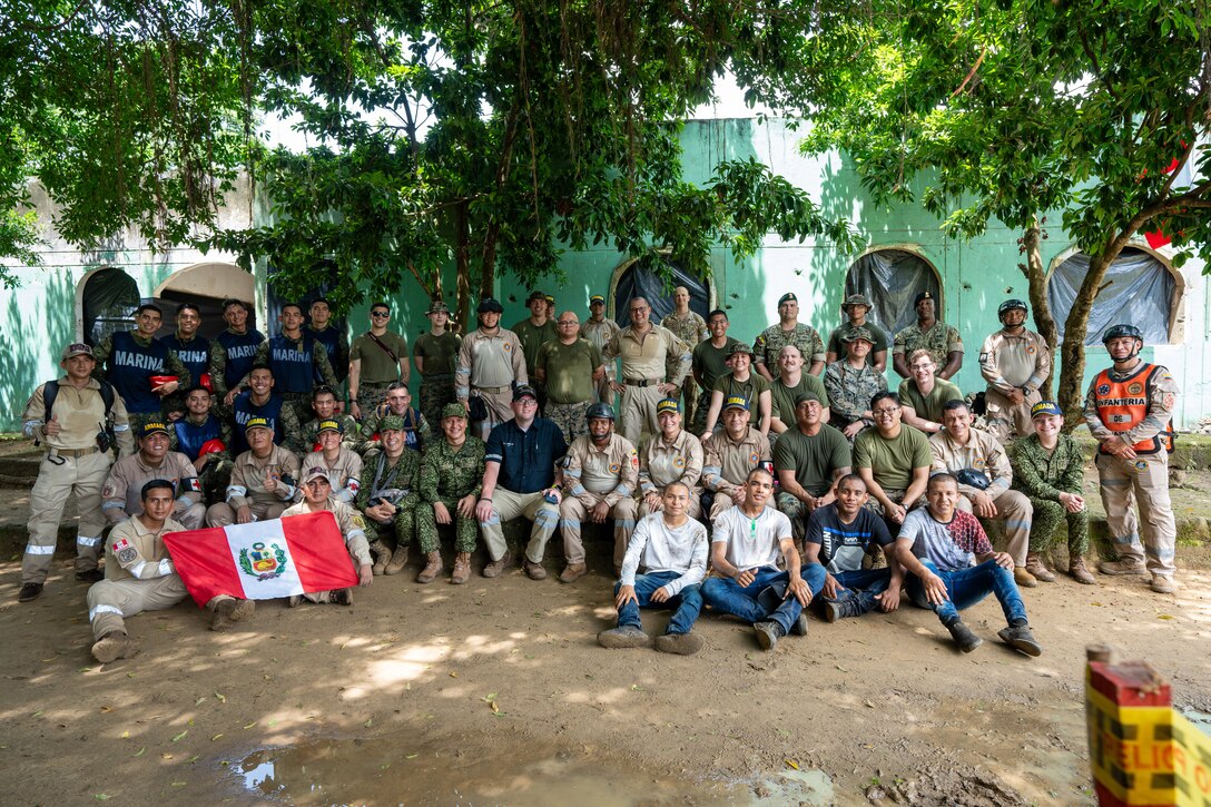 U.S. Navy Sailors from Combat Logistics Battalion 8, Combat Logistics Regiment 27, 2nd Marine Logistics Group, in support of Special Purpose Marine Air-Ground Task Force UNITAS LXIV, conduct Multinational Operation Solidarex 2023 aboard Escuela de Formación de Infantería Marina Coveñas in Coveñas, Colombia, July 9, 2023. Twelve ships from eight countries participated in the humanitarian assistance exercise designed to train a multinational task force to respond to large-scale emergencies. This was the largest exercise of this kind in the Caribbean. (U.S. Marine Corps photo by Sgt. Juan Carpanzano)