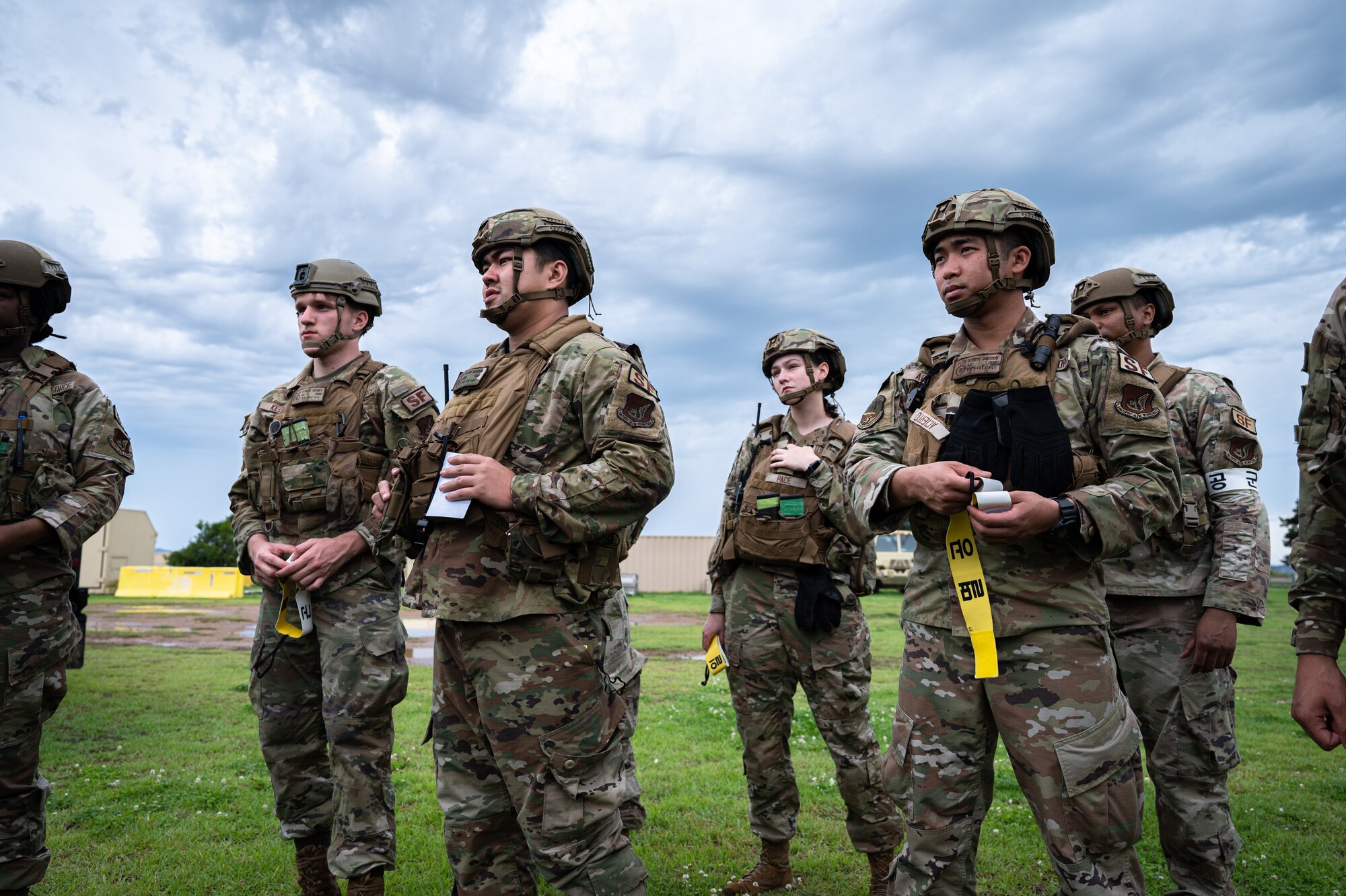 8th Security Forces Squadron Airmen stand by and await instructions during an integrated friendly forces training event as a part of Beverly Sentinel 23-2