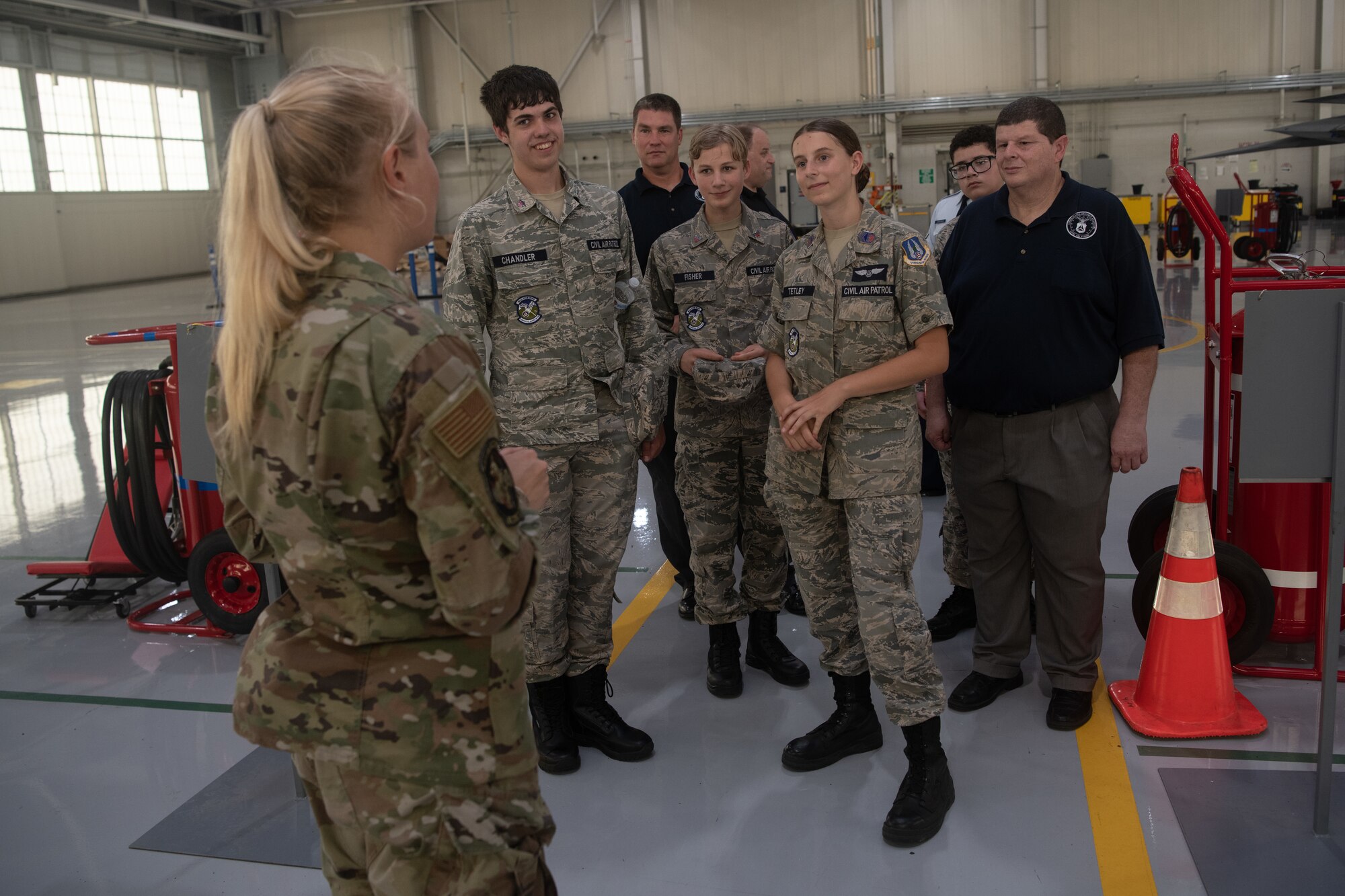 Cadets talking to an Airman.