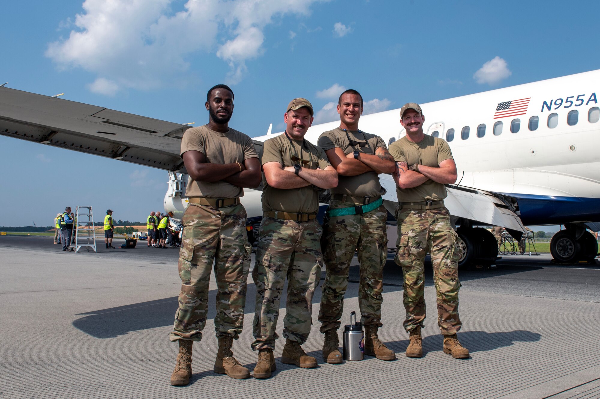 North Carolina Air National Guard assists with aircraft lift due to Delta Airlines flight 1092 making an emergency landing on the Charlotte-Douglas International Airport’s runway June28.