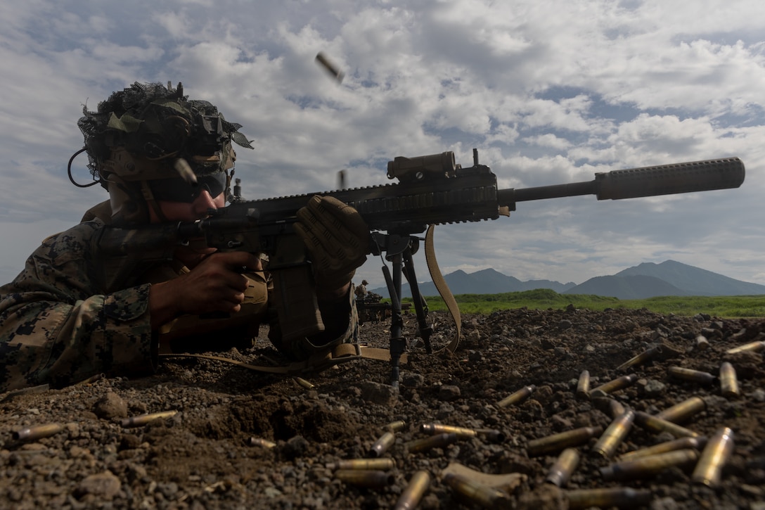 U.S. Marine Corps Cpl. Leo Tauke fires an M27 Infantry Automatic Rifle during a live-fire range at Combined Arms Training Center Camp Fuji, Japan, June 29, 2023. Live-fire training is used to sustain tactical proficiency and combat marksmanship skills. Tauke, a native of De Soto, Iowa, is a rifleman with 3d Battalion, 6th Marines and is currently forward-deployed with 4th Marines, 3d Marine Division in the Indo-Pacific under the Unit Deployment Program.