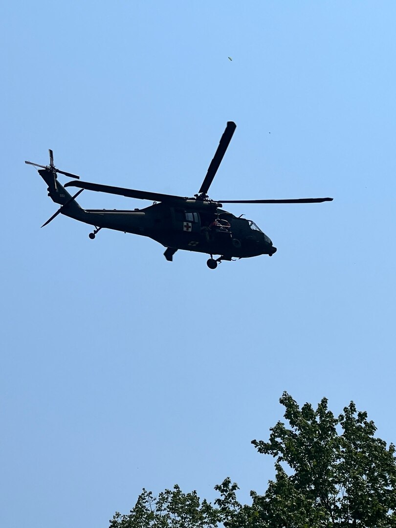 Catastrophic flooding in Berlin, Vermont, caused by heavy rains was the setting for a successful rescue July 11, 2023, by a NHARNG Black Hawk crew from Charlie Company, 3rd of the 238th Aviation Regiment.