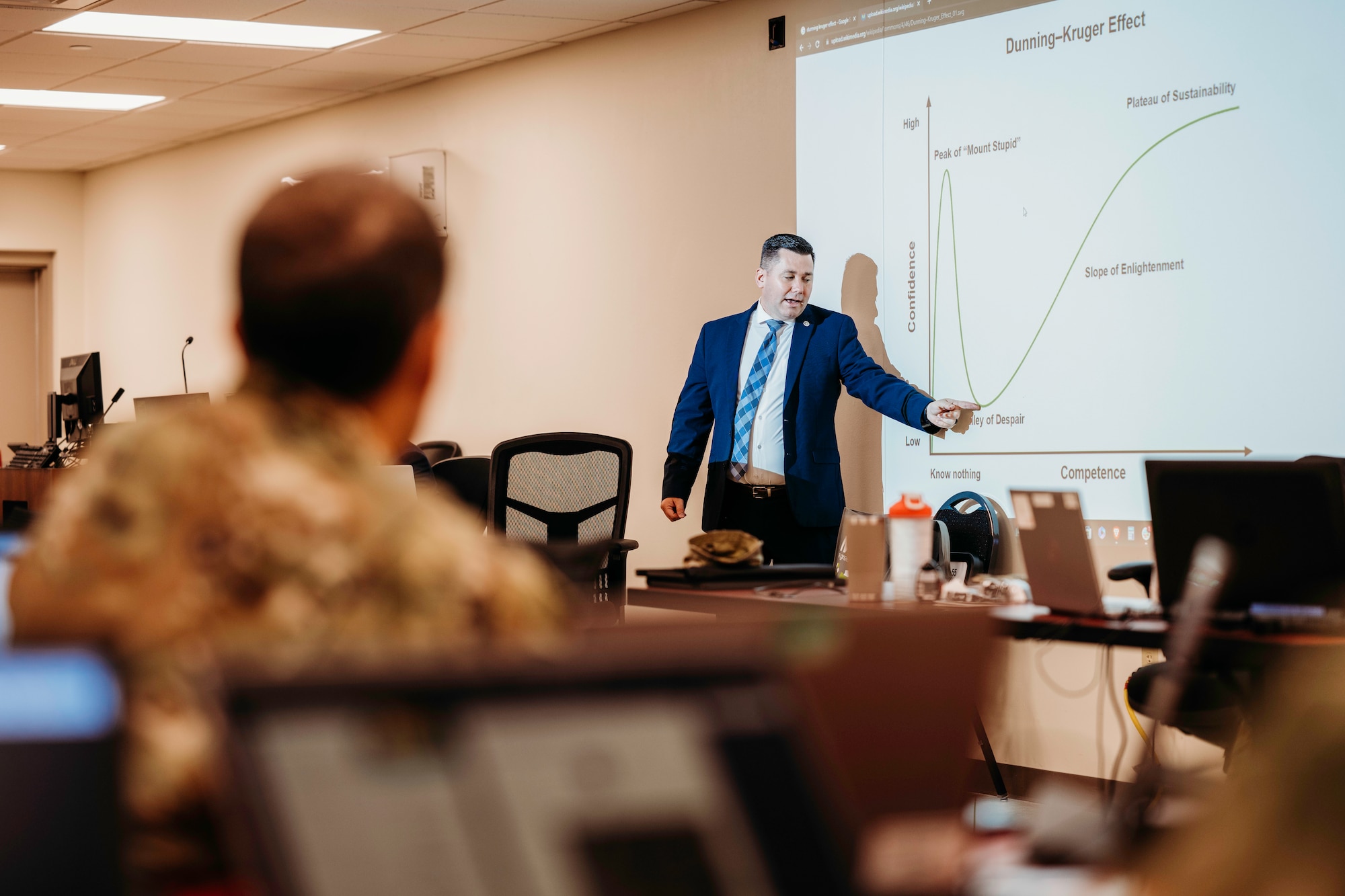 DJ Hovermale, chief visionary officer with Erudio Corp, leads a class for white team leads on conducting assesments and performance evaluations during Cyber Shield held at the Performance Education Center in Little Rock, AR., 05 June, 2023.