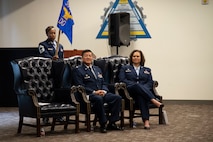 Air Force commanders sit during ceremony