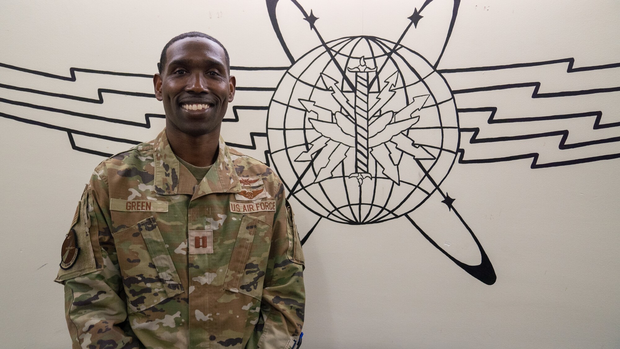 U.S. Air Force Capt. Armand Green, 333rd Training Squadron instructor supervisor, poses for a photo at Stennis Hall on Keesler Air Force Base, Mississippi, July 13, 2023. The 333rd TRS teaches Undergraduate Cyber Training, Cyber Warfare Operations, IT Fundamentals and Spectrum Operations. (U.S. Air Force photo by Senior Airman Kimberly L. Touchet)