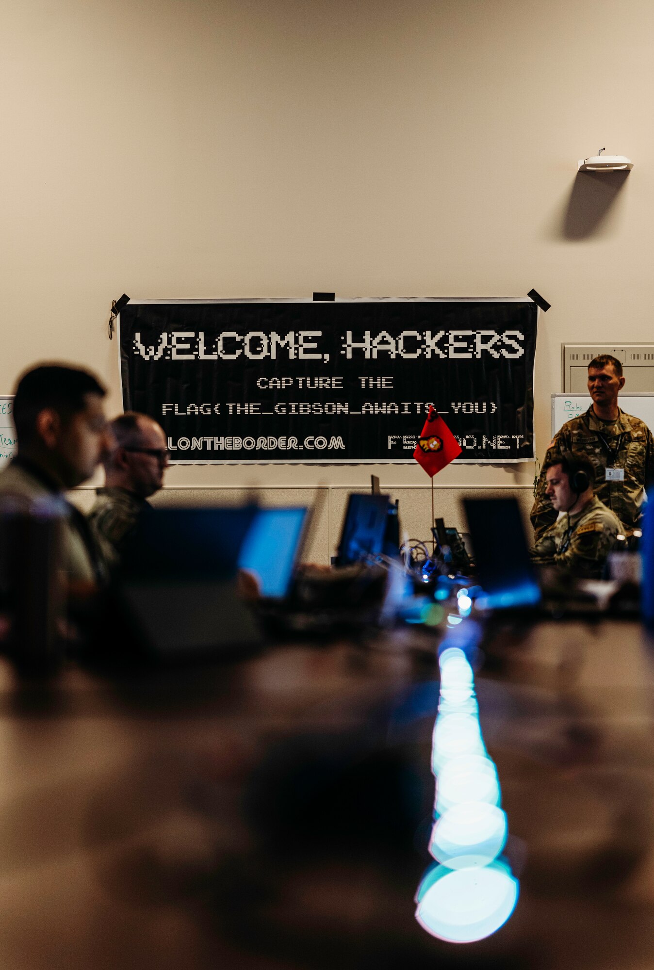 Opposing force team members prepare the range during training week at Cyber Shield held at the Professional Education Center, Little Rock, AR., 05 June, 2023.