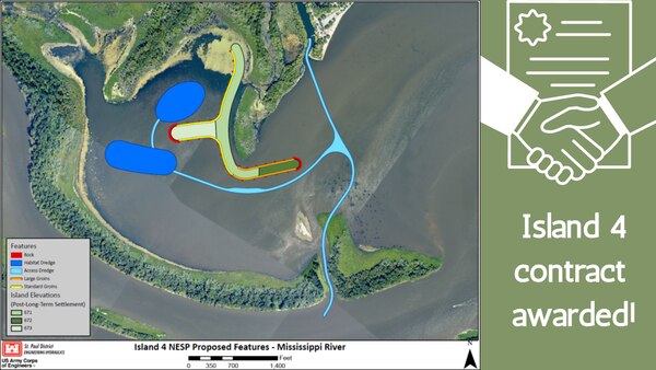 A map of the proposed features for the Island 4 project with the text "Island 4 contract awarded"