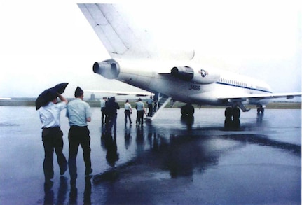 National Guard delegation boards plane to Latvia at Andrews Air Force Base, Maryland, November 15, 1992.